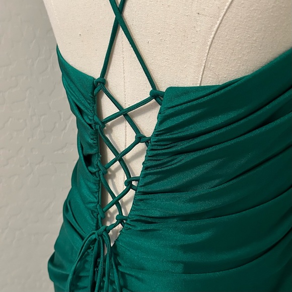 NEW JOVANI SZ 12 EMERALD GREEN SATIN CORSET LACE UP FORMAL EVENING GOWN - Picture 11 of 16